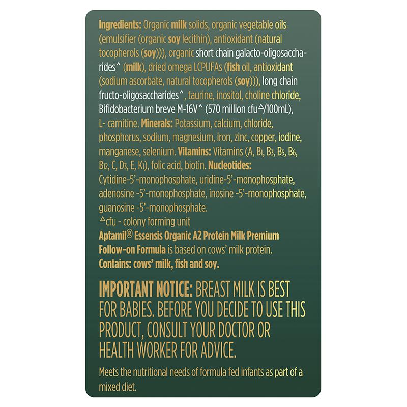 Aptamil Essensis Organic A2 Protein Milk 2 Premium Follow-On Formula From 6-12 Months 900g