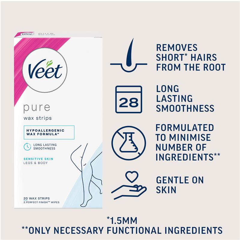 Veet Pure Cold Wax Strips Leg 20 Pack