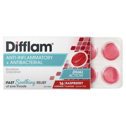 Difflam Sore Throat Sugar-Free Raspberry Lozenges - 16 Count