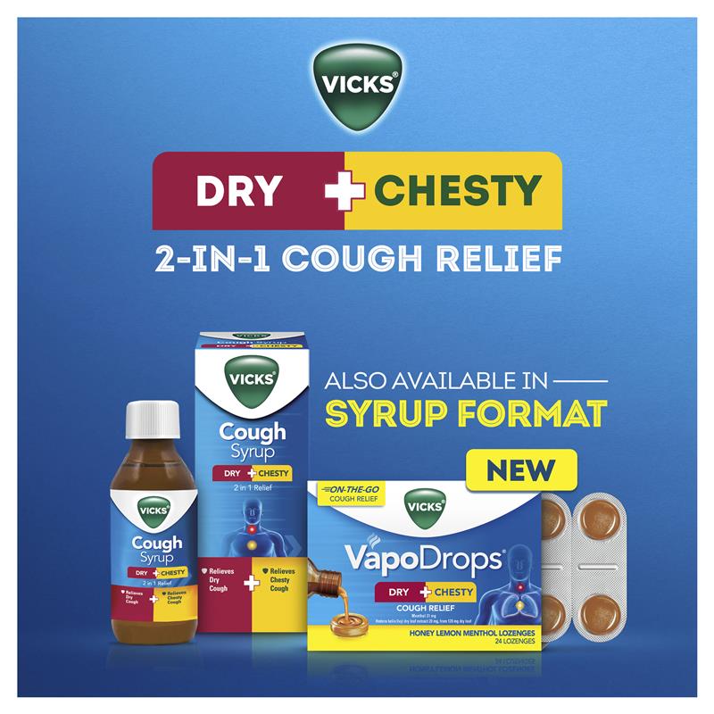Vicks VapoDrops Dry + Chesty Cough Relief 24 Lozenges