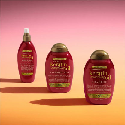 Ogx Frizz Free + Keratin Smoothing Oil 5 in 1 Benefits Shampoo For Frizzy Hair 385mL