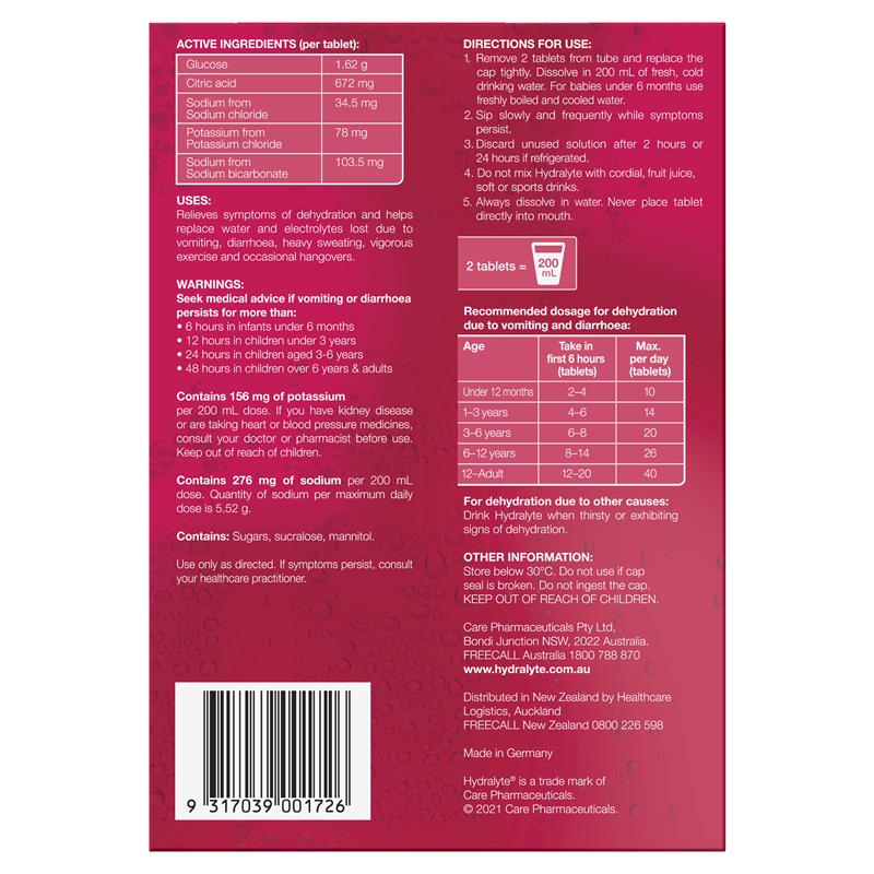 Hydralyte Electrolyte Effervescent Tablets - Strawberry Kiwi (60 Tablets)