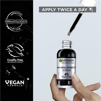 Garnier Pure Active AHA + BHA Charcoal Anti-Blemish Serum 30ml