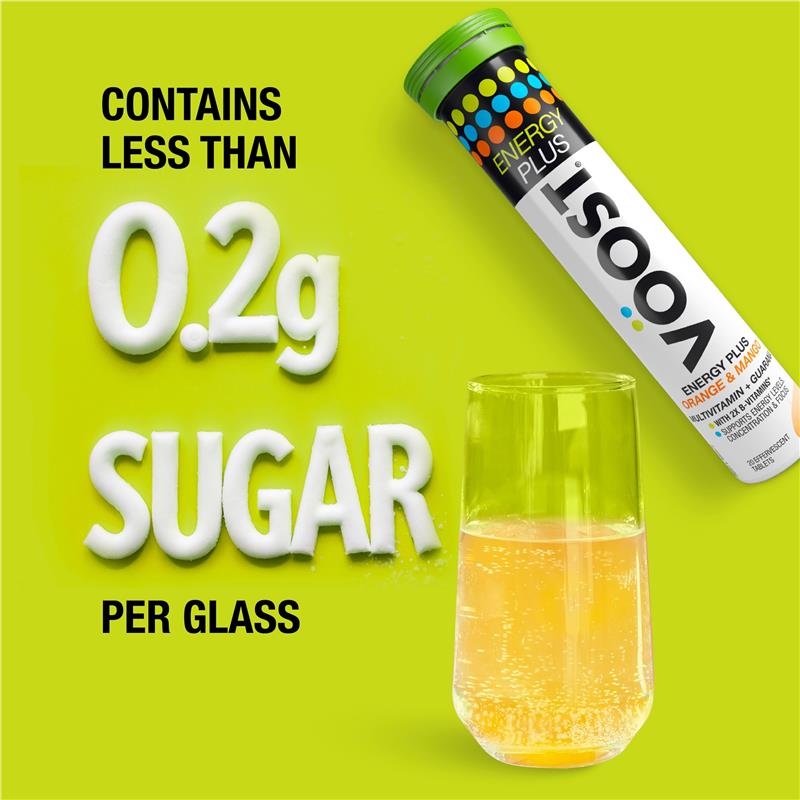 Voost Energy Plus Orange & Mango Effervescent Tablets - 60 Pack for Energy Production