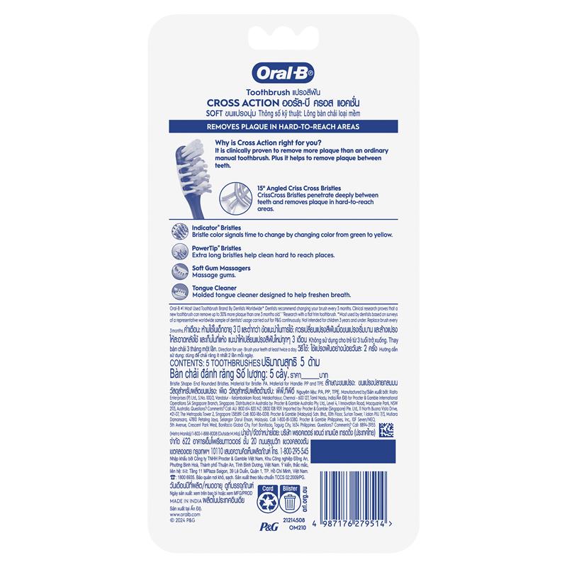 Oral-B Cross Action Toothbrush - 7 Benefits, 5 Pack