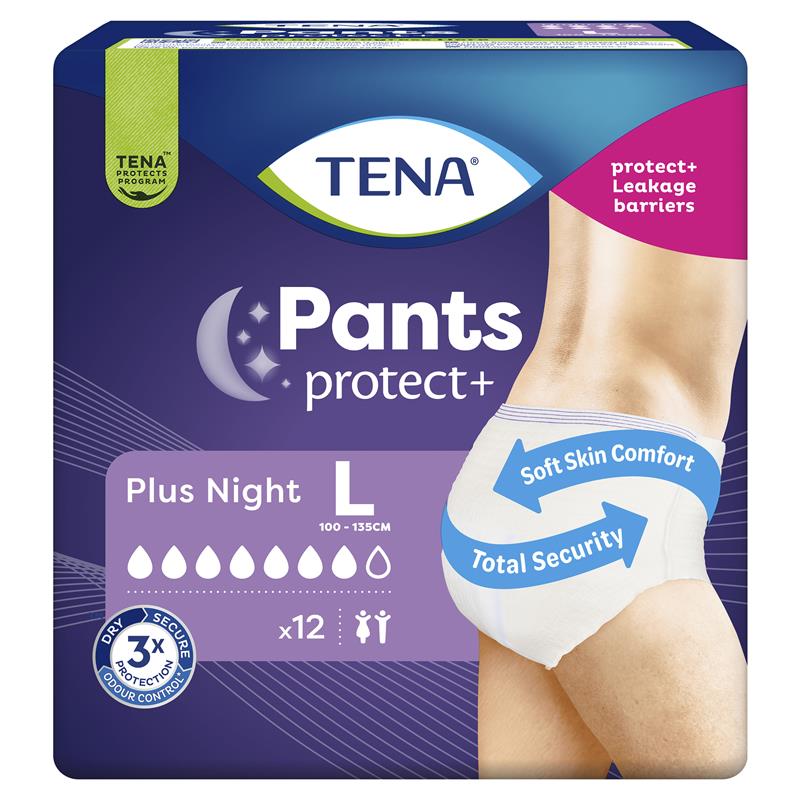 Tena Night Incontinence Pants - Large, 12 Pants, Dermatologist Tested