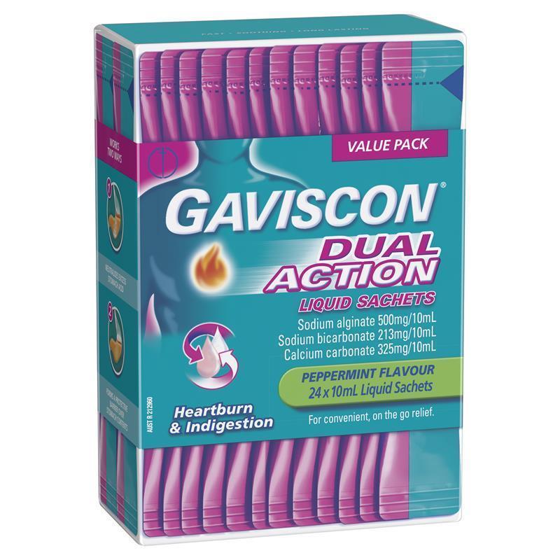 Gaviscon Dual Action Liquid Sachets Peppermint 24 Pack - Soothing Heartburn Relief