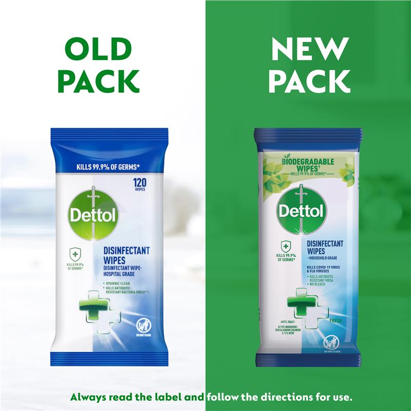 Dettol Antibacterial Disinfectant Surface Biodegradable Cleaning Wipes 110 Pack - Effective Germ Protection