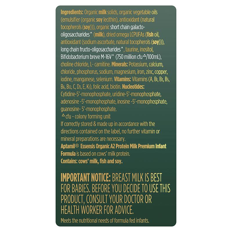 Aptamil Essensis Organic A2 Protein Milk 1 Premium Infant Formula From Birth to 6 Months 900g