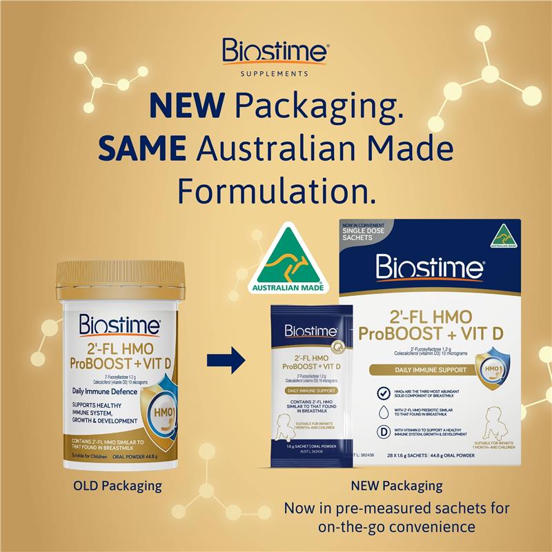 Biostime 2 FL HMO ProBOOST + VIT D 28 x 1.6g Sachets - Immune Support for Growing Kids