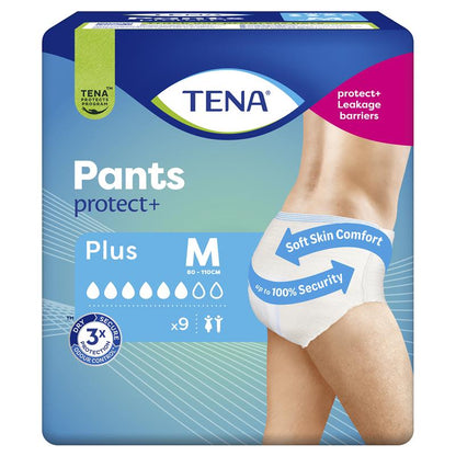 TENA Protect+ Incontinence Pants Medium 9-Pants, Unisex, Superior Leak Protection
