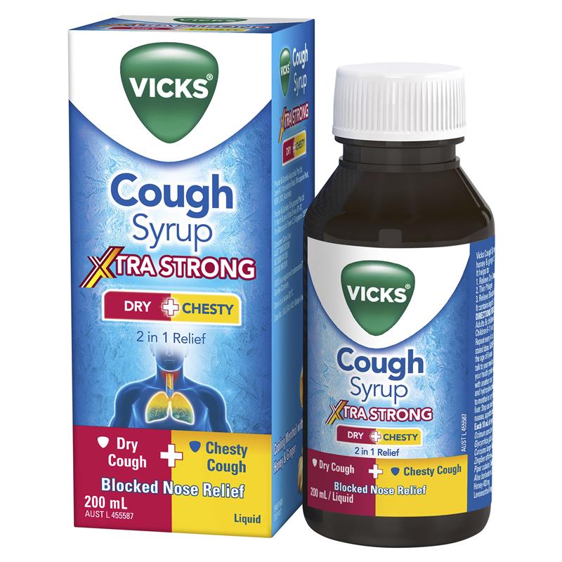 Vicks Cough Syrup Xtra Strong Dry + Chesty - 200ml