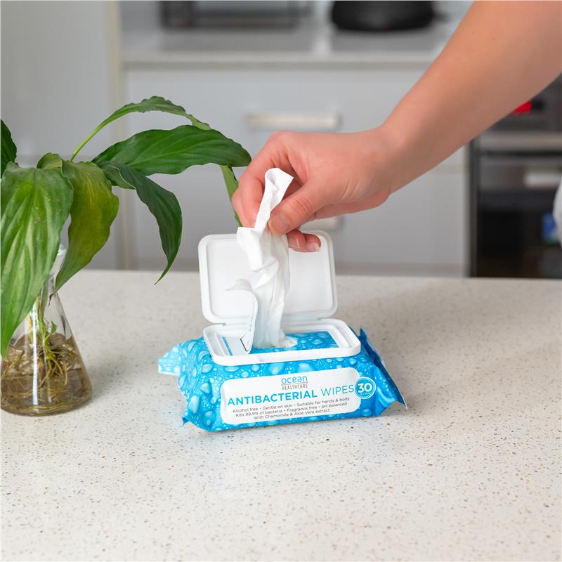 Ocean Antibacterial Wipes 30 Pack - Effective Bacteria Removal