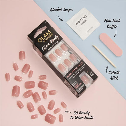 Glam By Manicare Glam Ready Pre-Glued Nails Rose Petal Jelly 30 Pieces