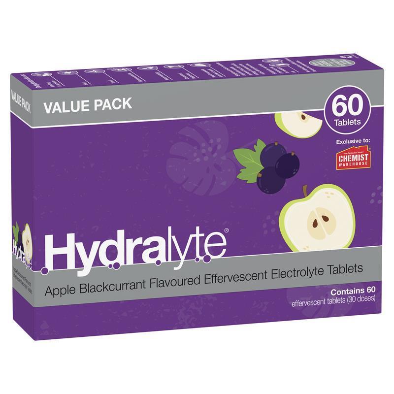 Hydralyte Electrolyte Effervescent Apple Blackcurrant 60 Tablets Exclusive Size