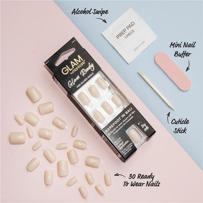 Glam By Manicare Glam Ready Pre-Glued Nails Barefoot In Bail 30 Pieces
