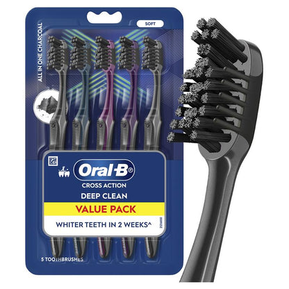 Oral-B Charcoal Cross Action Toothbrush - All in One, 5 Pack