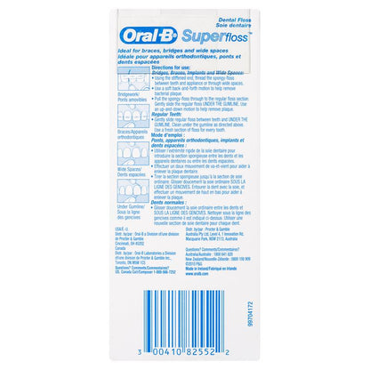 Oral B Superfloss Dental Floss Pre-Cut Strands 50 Pack - Ideal for Braces