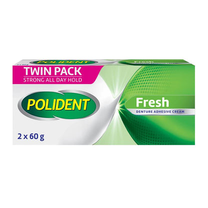 Polident Denture Adhesive Cream - Fresh Mint (2x60g Pack Exclusive Size)