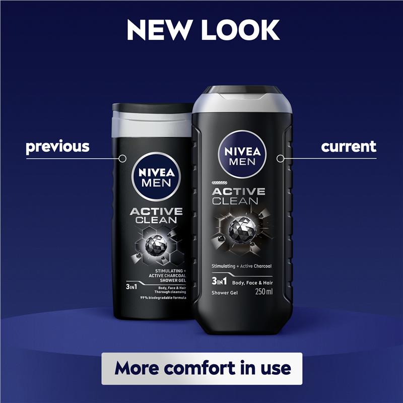 NIVEA MEN Active Clean 3-IN-1 Shower Gel Body Wash 500ml