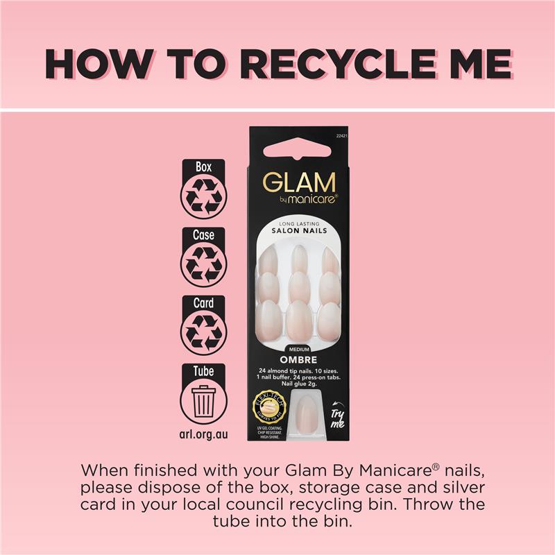 Glam By Manicare Press On Nails Ombre Medium Almond Fashion Kit