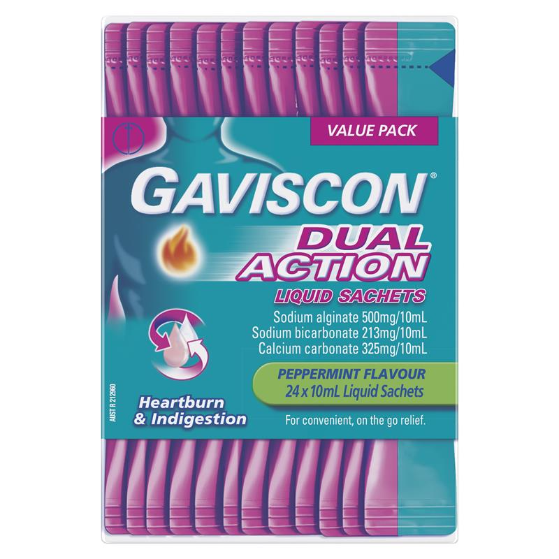 Gaviscon Dual Action Liquid Sachets Peppermint 24 Pack - Soothing Heartburn Relief