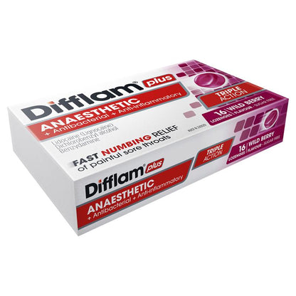 Difflam Plus Anaesthetic Sugar Free Wild Berry Lozenges - 16 Count
