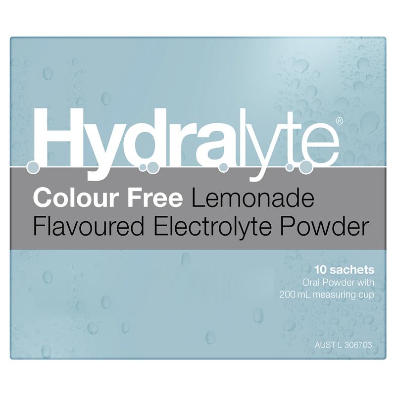 Hydralyte Electrolyte Powder - Colour Free Lemonade - 4.9g x 10 Sachets
