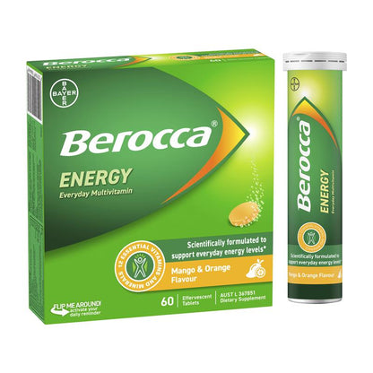 Berocca Energy Mango And Orange 60 Effervescent Tablets Exclusive Size