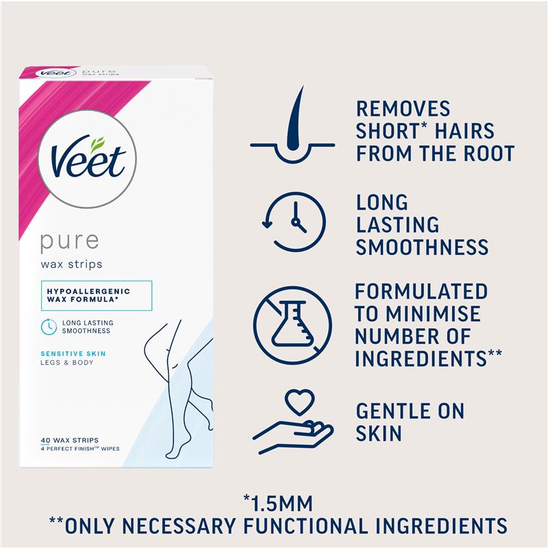 Veet Pure Cold Wax Strips for Legs - 40 Pack