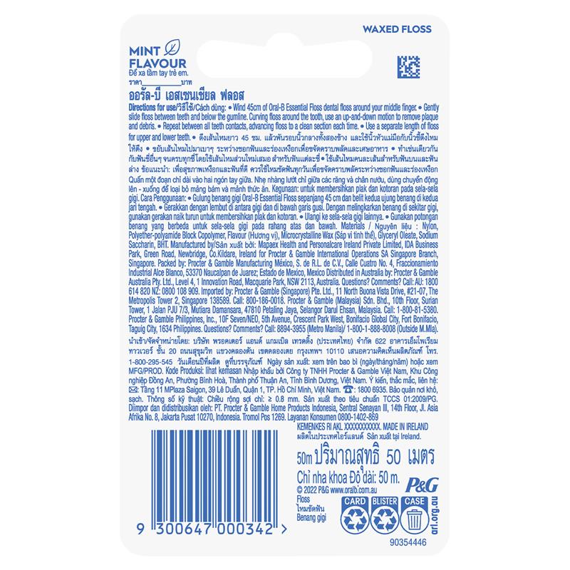 Oral-B Waxed Mint Dental Floss - 50m