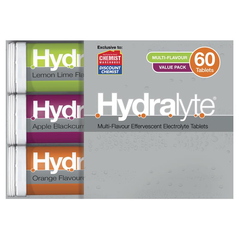 Hydralyte Electrolyte Effervescent Tablets - Multi-Flavour (60 Tablets)