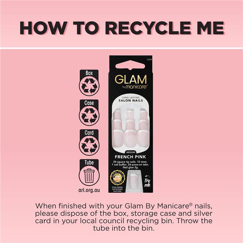 Glam By Manicare Press On Nails French Pink Medium Square French Kit