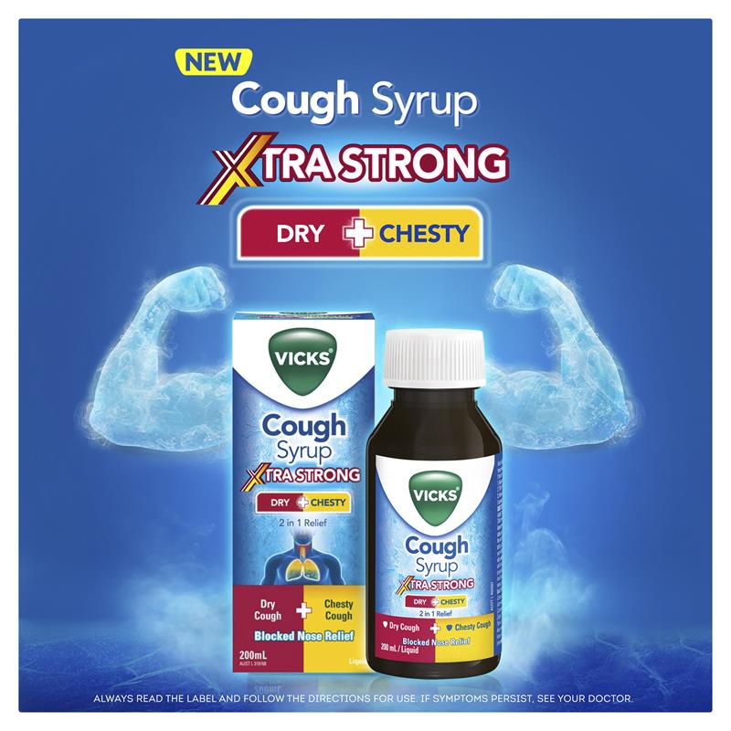 Vicks Cough Syrup Xtra Strong Dry + Chesty - 200ml