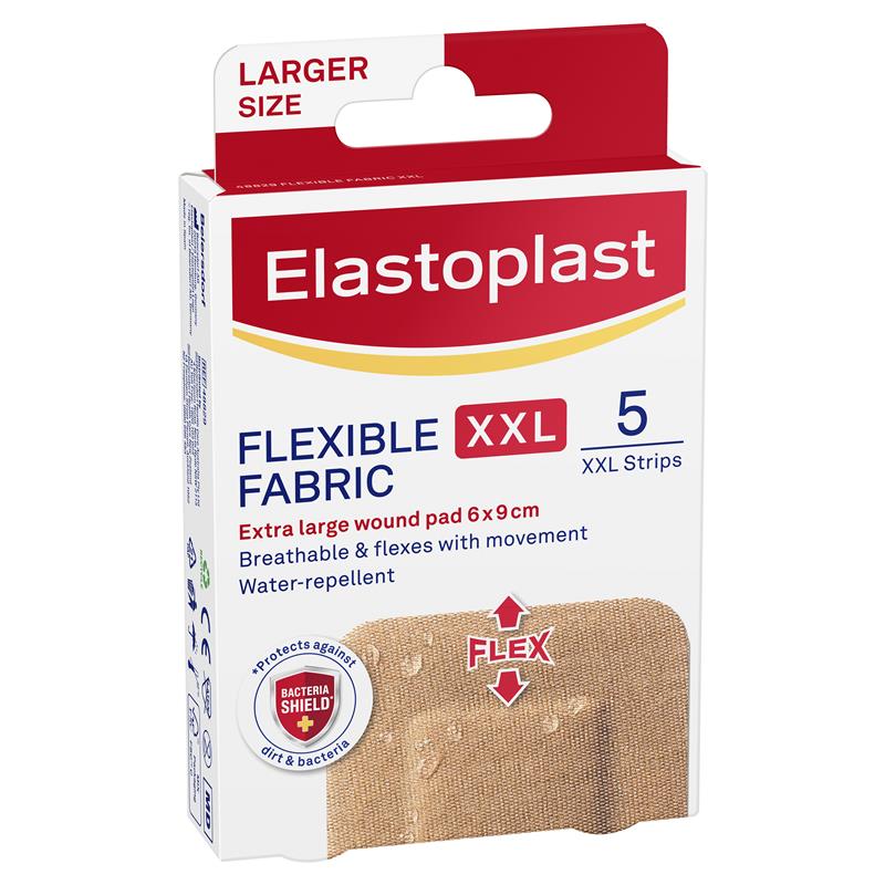 Elastoplast Flexible Fabric Strips XXL - 5 Pack for Large Wounds
