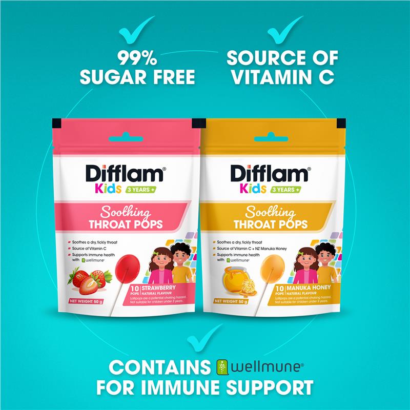 Difflam Soothing Throat Pops Strawberry 10 pack