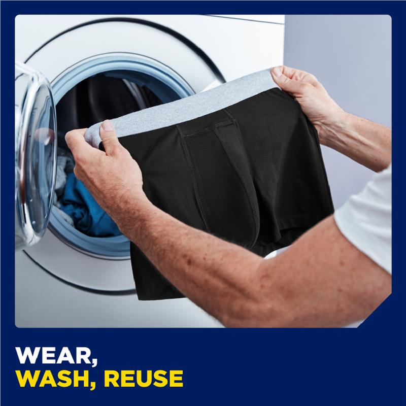 TENA Men’s Reusable Washable Boxer Underwear with Secure Absorption, Size M, 1 Boxer