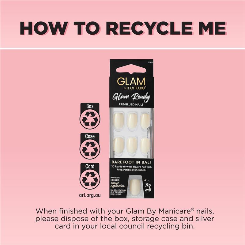 Glam By Manicare Glam Ready Pre-Glued Nails Barefoot In Bail 30 Pieces