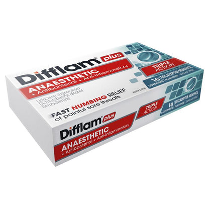 Difflam Plus Anaesthetic Sugar Free Eucalyptus Menthol Lozenges - 16 Count