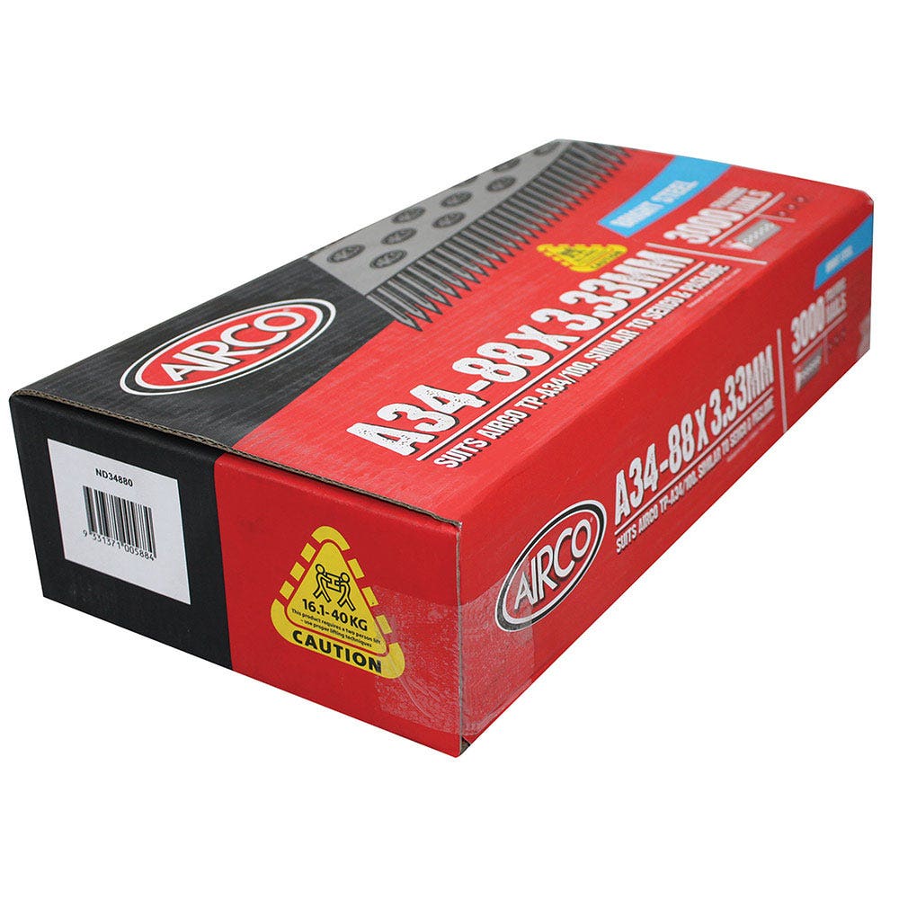 AIRCO 34 degrees Bright Steel Framing Nails - 88mm Box of 3000 ND34880
