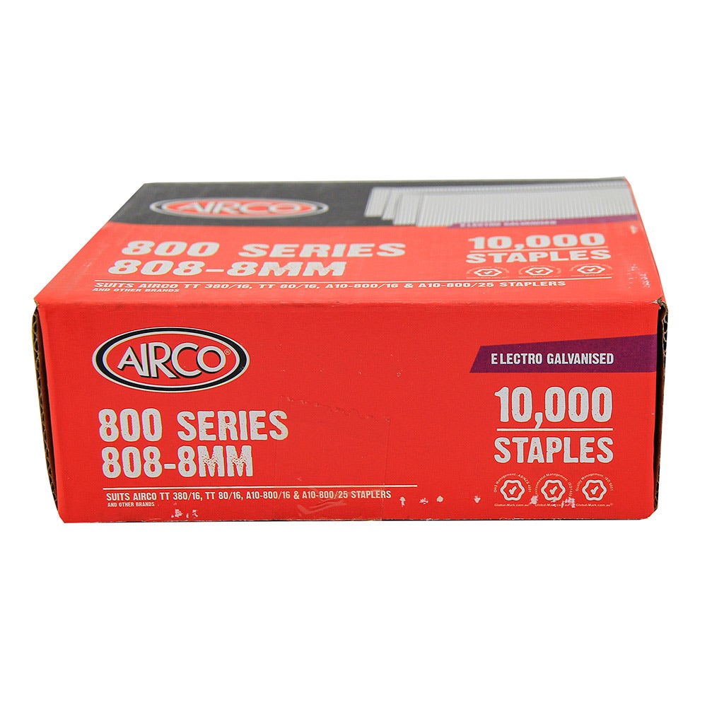 AIRCO 800 Series 8 x 13mm Fine Wire Staples - 10000 Pieces SF80080