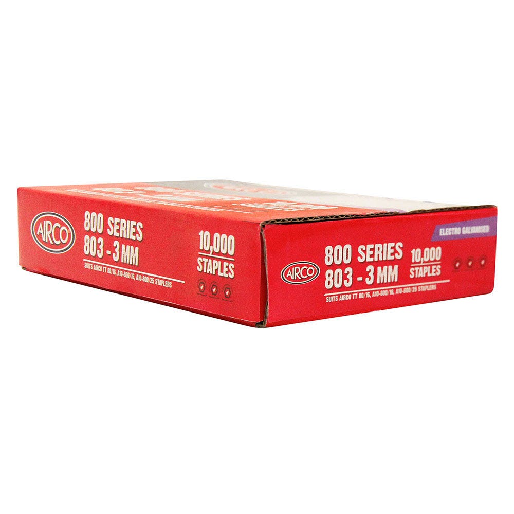 AIRCO 800 Series Staples Electro Galvanised - 3mm Box of 10000 SF80030