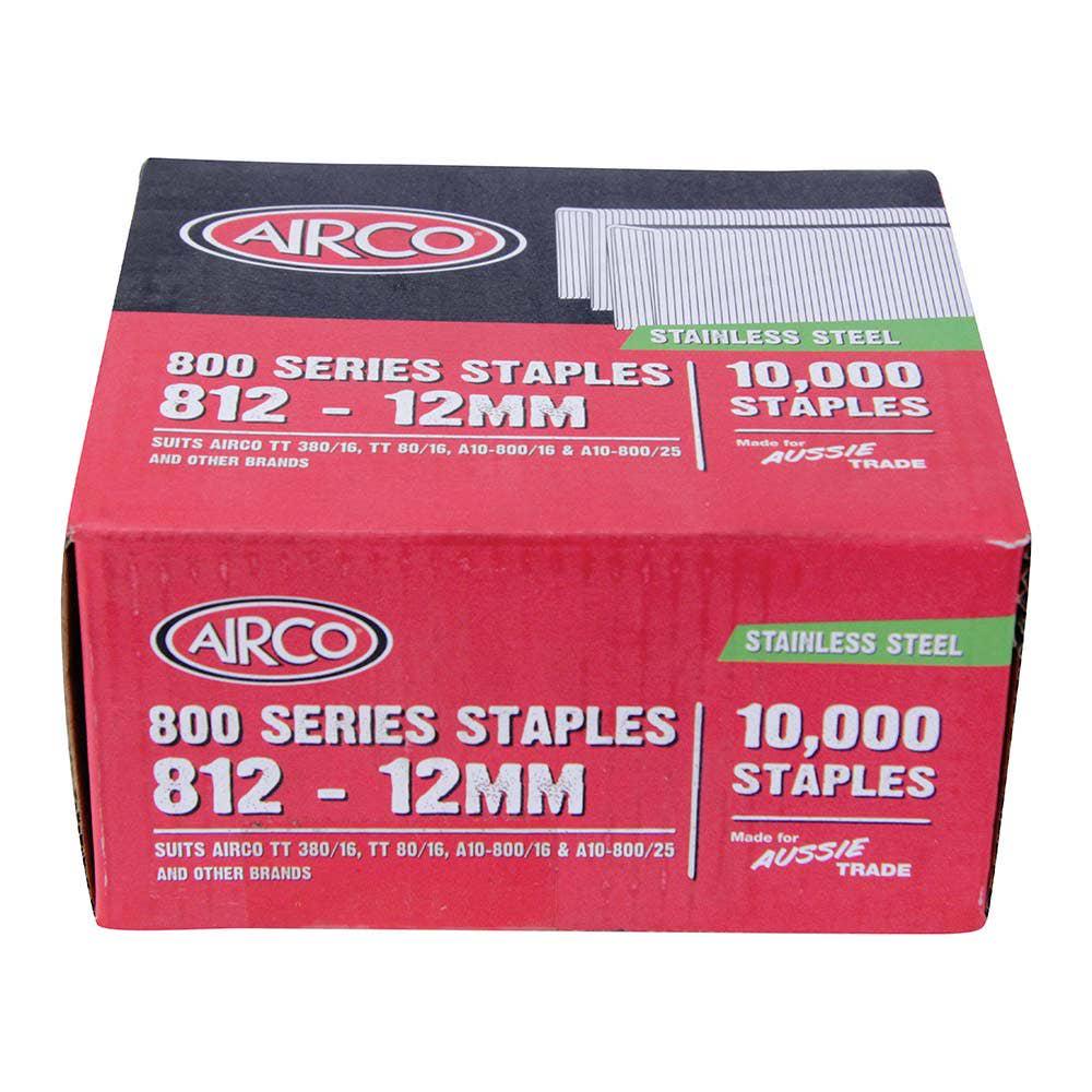 AIRCO 800 Series Staples 304 Grade Stainless Steel - 12mm Box of 10000 SF80123