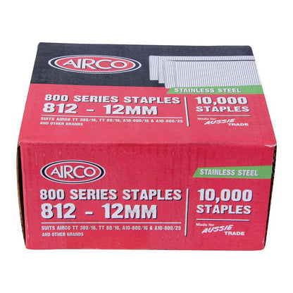 AIRCO 800 Series Staples 304 Grade Stainless Steel - 12mm Box of 10000 SF80123