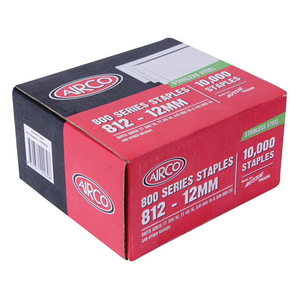 AIRCO 800 Series Staples 304 Grade Stainless Steel - 12mm Box of 10000 SF80123