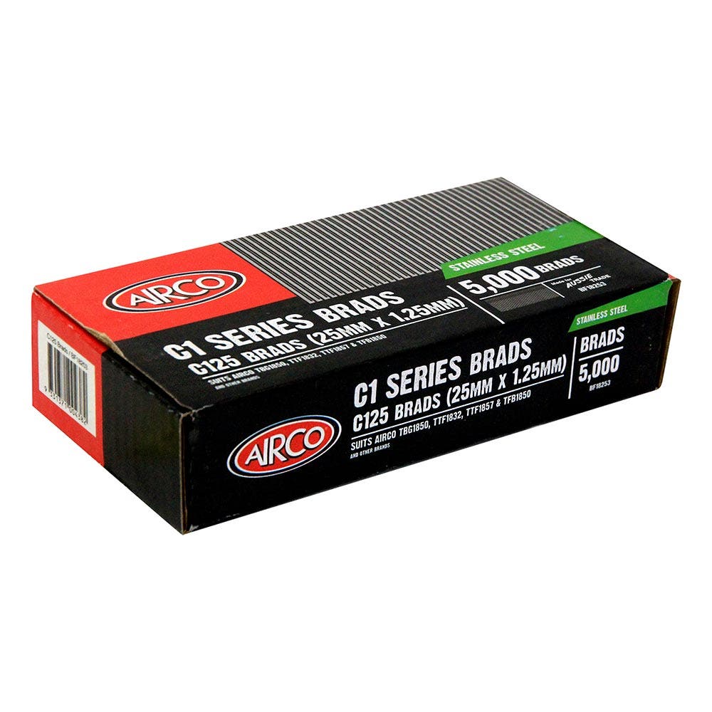 AIRCO C100 Series 304 Grade Stainless Steel Brad Nail - 25mm Box of 5000 BF18253