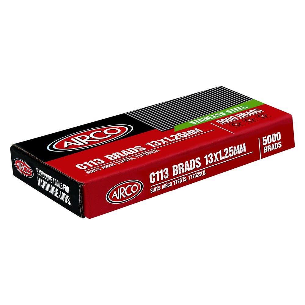AIRCO C100 Series 304 Grade Stainless Steel Brad Nail - 13mm Box of 5000 BF18133