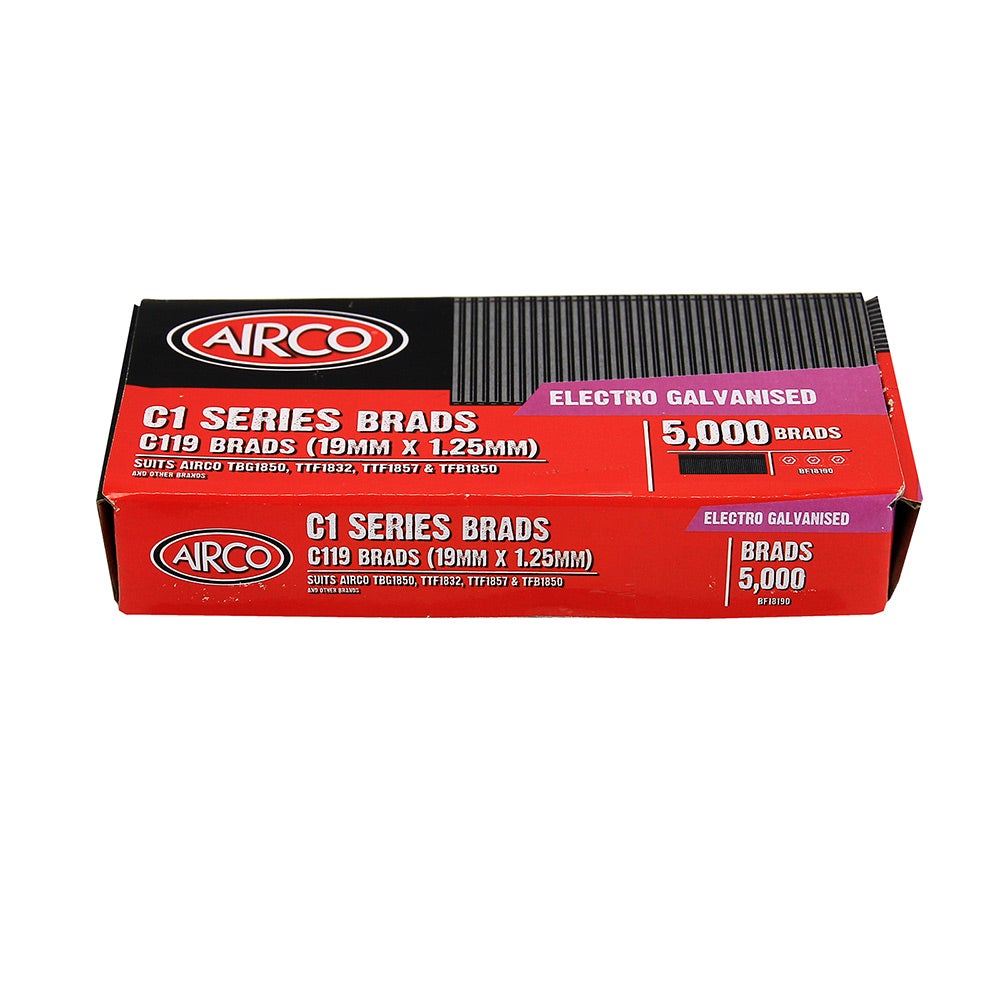AIRCO C100 Series Brad Nails - 19 x 1.25mm BF18190