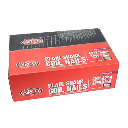 AIRCO Coil Nail Smooth Shank Electro Galvanised - 45mm Box of 9000 YA45251