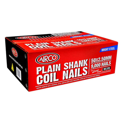 AIRCO Coil Nail Smooth Shank Bright Steel - 50mm Box of 9000 YA50250